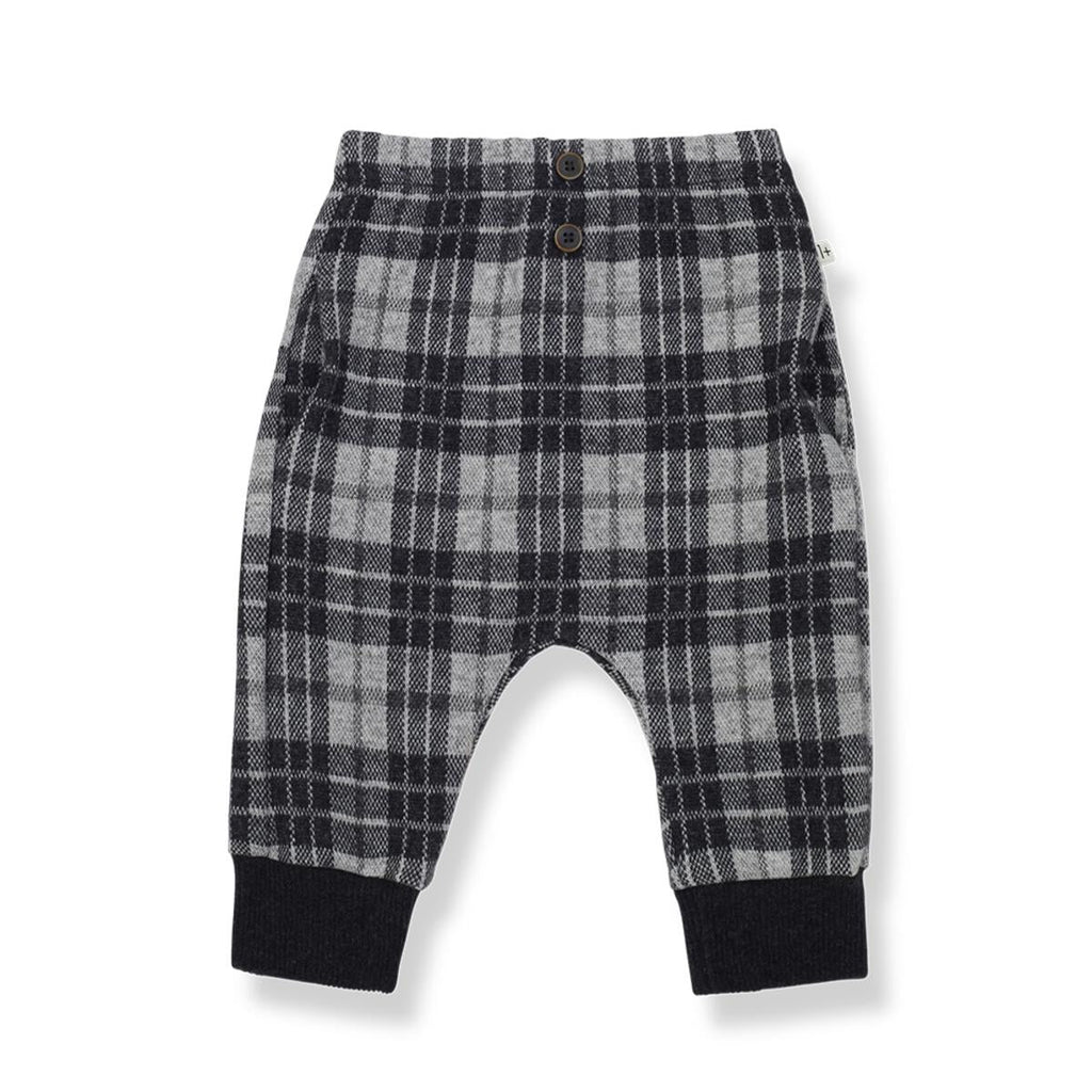 Soft Checkered Kids Pants with Ankle Elastic in Anthracite