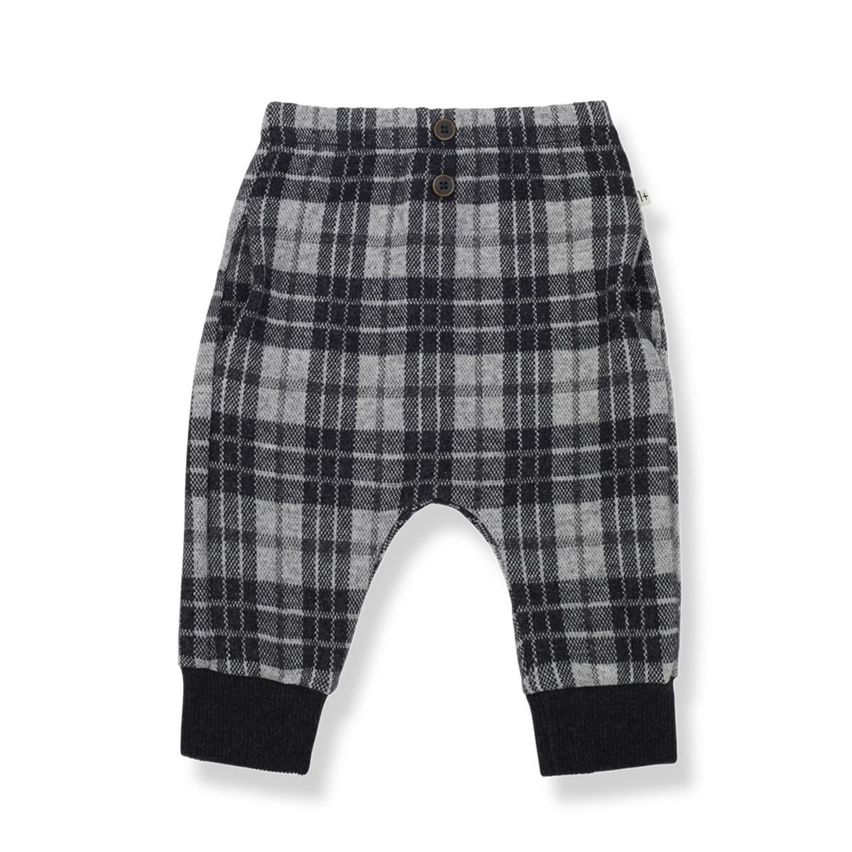 Soft Checkered Kids Pants with Ankle Elastic in Anthracite