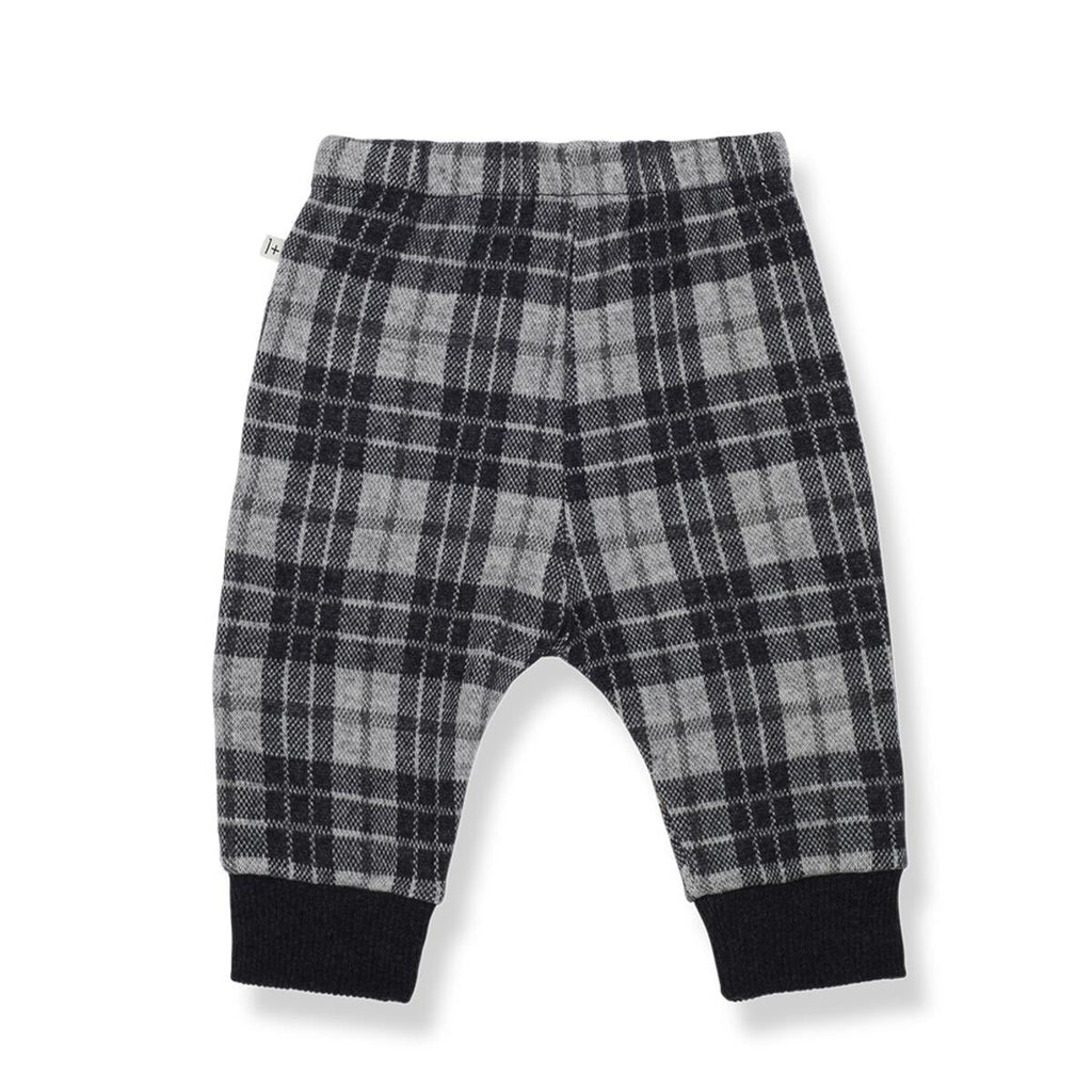 Soft Checkered Kids Pants with Ankle Elastic in Anthracite
