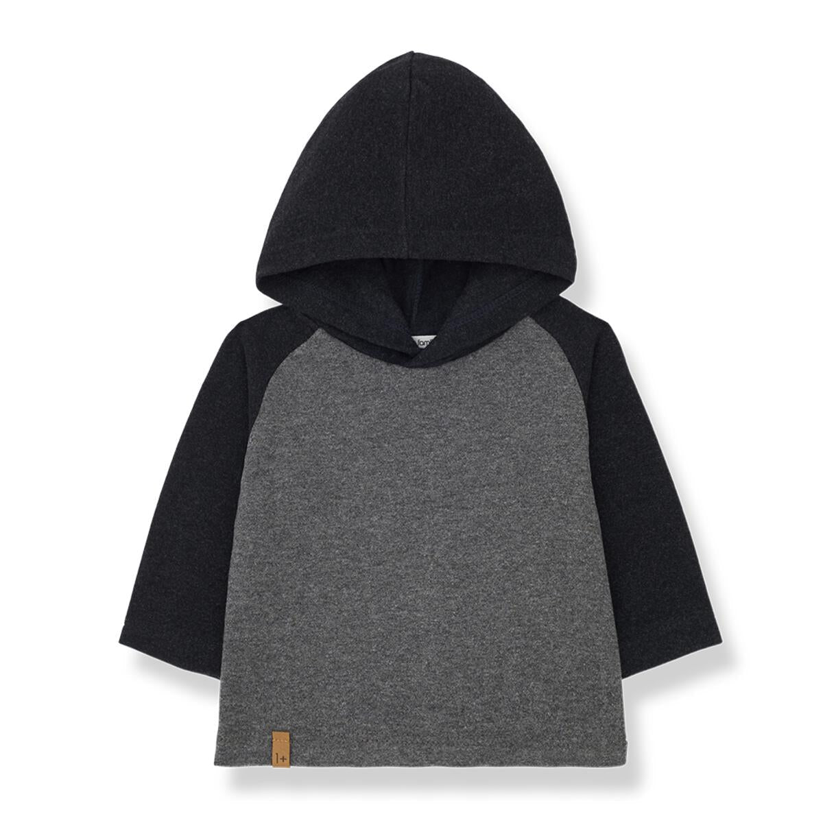 Color Block Hooded Kids T-Shirt with Raglan Sleeves in Grey
