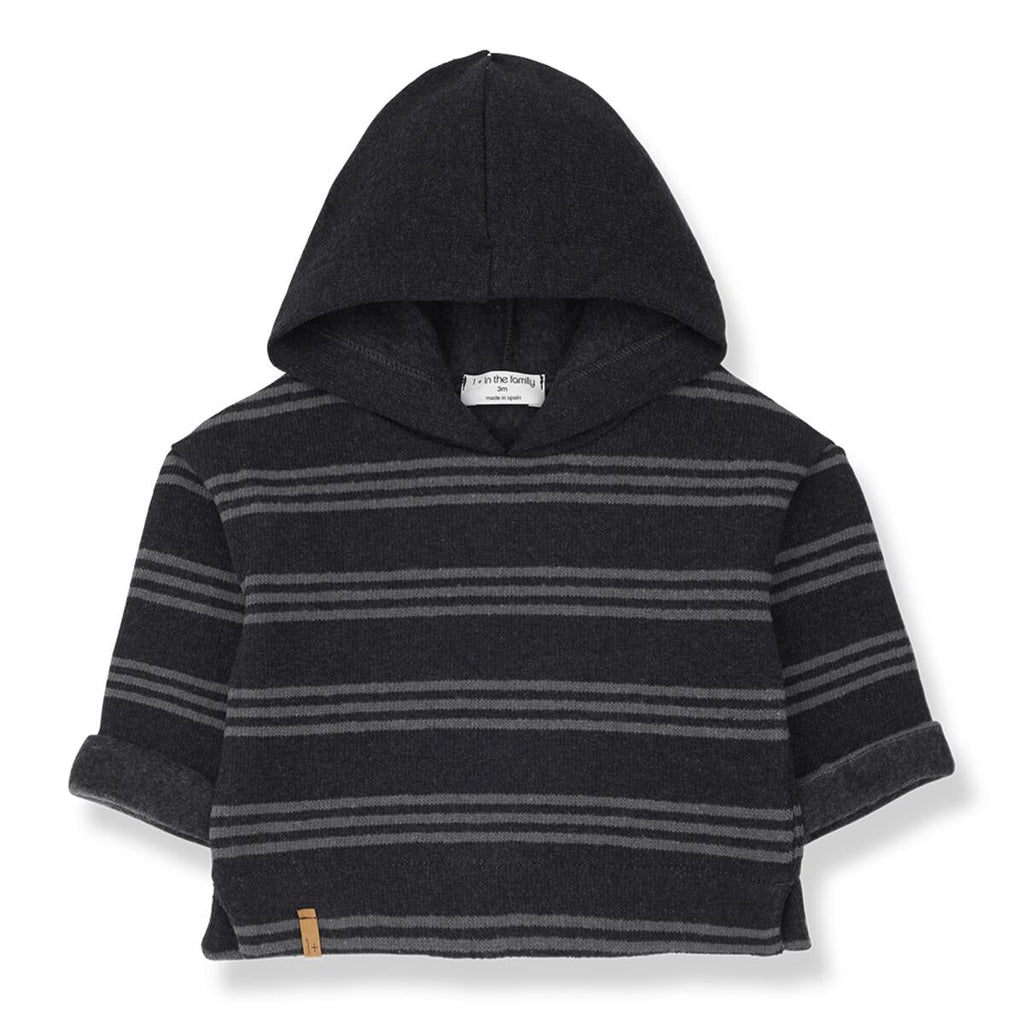 Striped Hooded Kids Sweater with Cuffed Sleeves in Anthracite