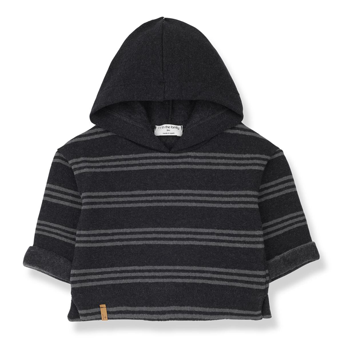 Striped Hooded Kids Sweater with Cuffed Sleeves in Anthracite