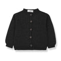 Merino Wool Knit Cardigan with Mock Collar in Anthracite