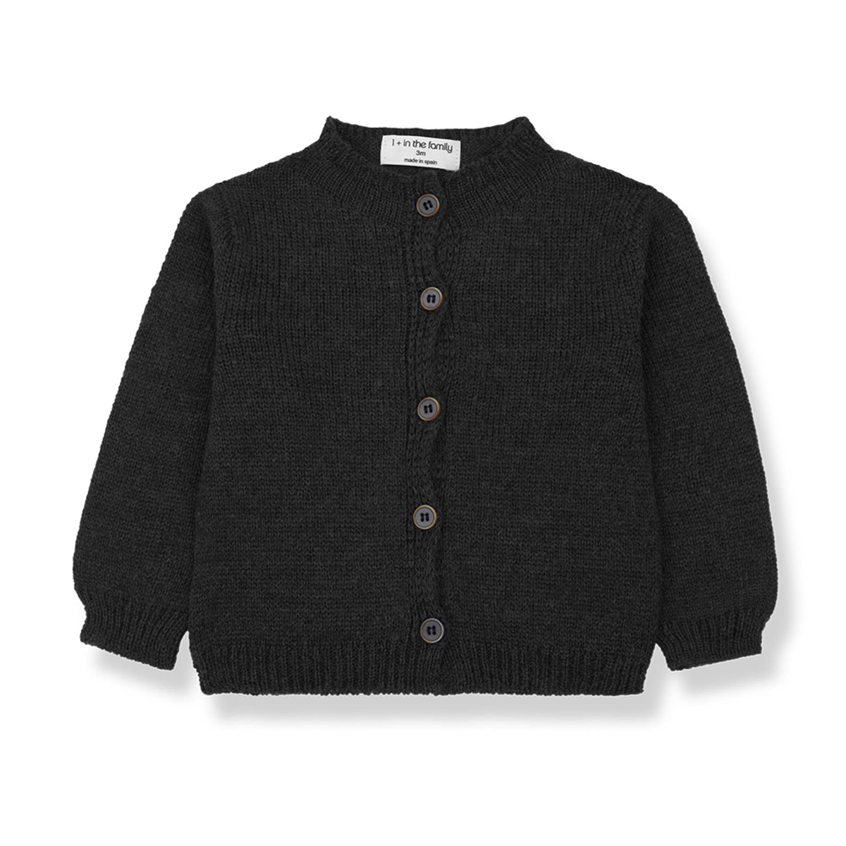 Merino Wool Knit Cardigan with Mock Collar in Anthracite