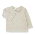 Henley-T-Shirt aus Rippjersey für Kinder mit Ellbogenpatches in Haferflocke