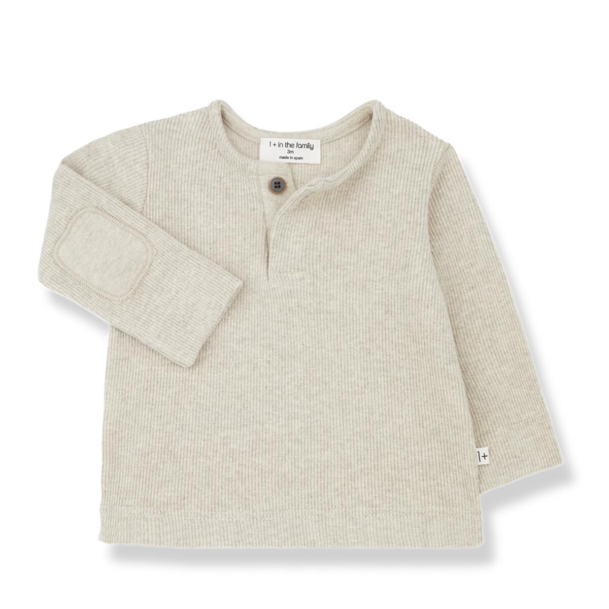 Rib Jersey Henley Kids T-Shirt with Elbow Patches in Oatmeal