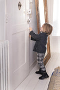 Soft Checkered Kids Pants with Ankle Elastic in Anthracite