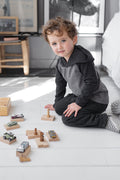 Color Block Hooded Kids T-Shirt with Raglan Sleeves in Grey