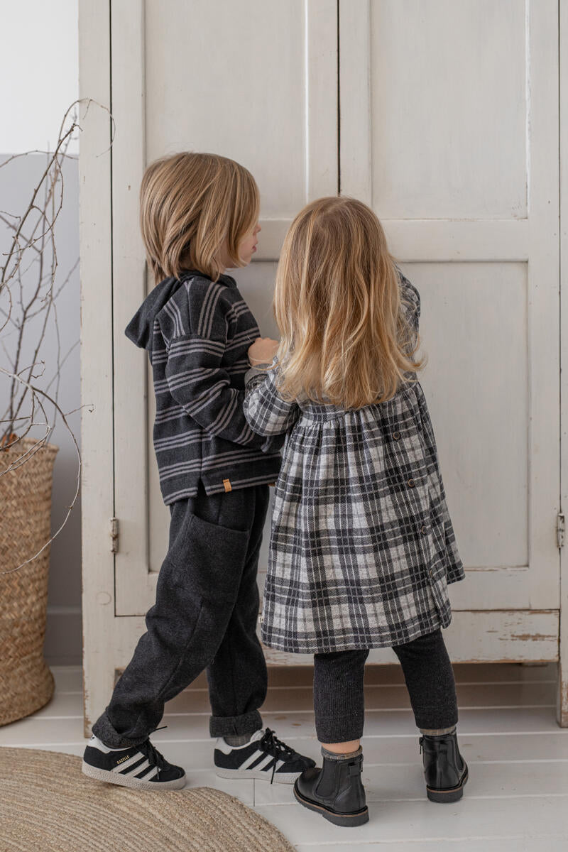 Striped Hooded Kids Sweater with Cuffed Sleeves in Anthracite