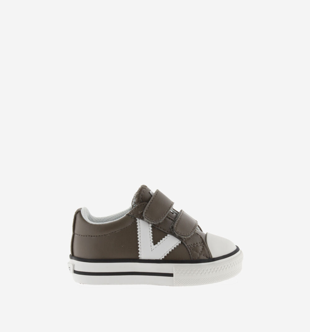 Double Velcro Synthetic Leather Kids Trainers in Taupe