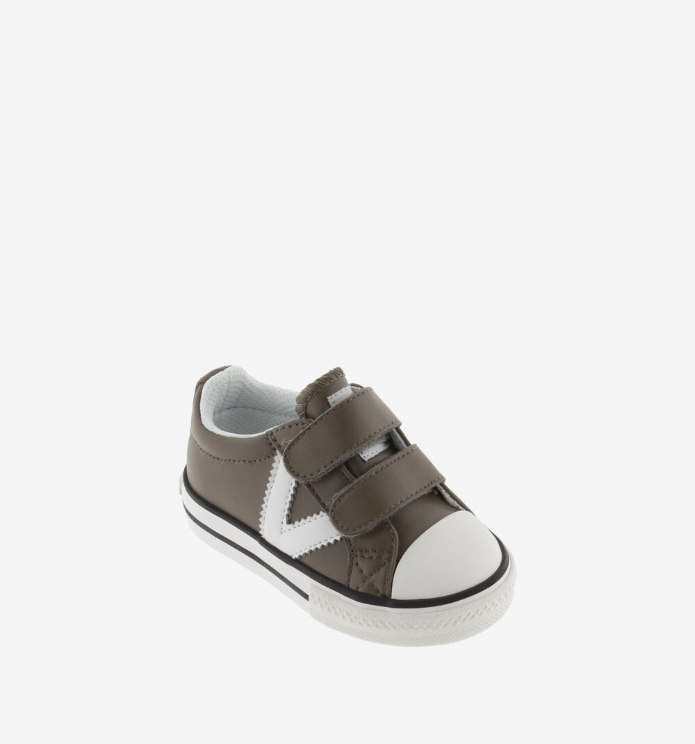 Double Velcro Synthetic Leather Kids Trainers in Taupe