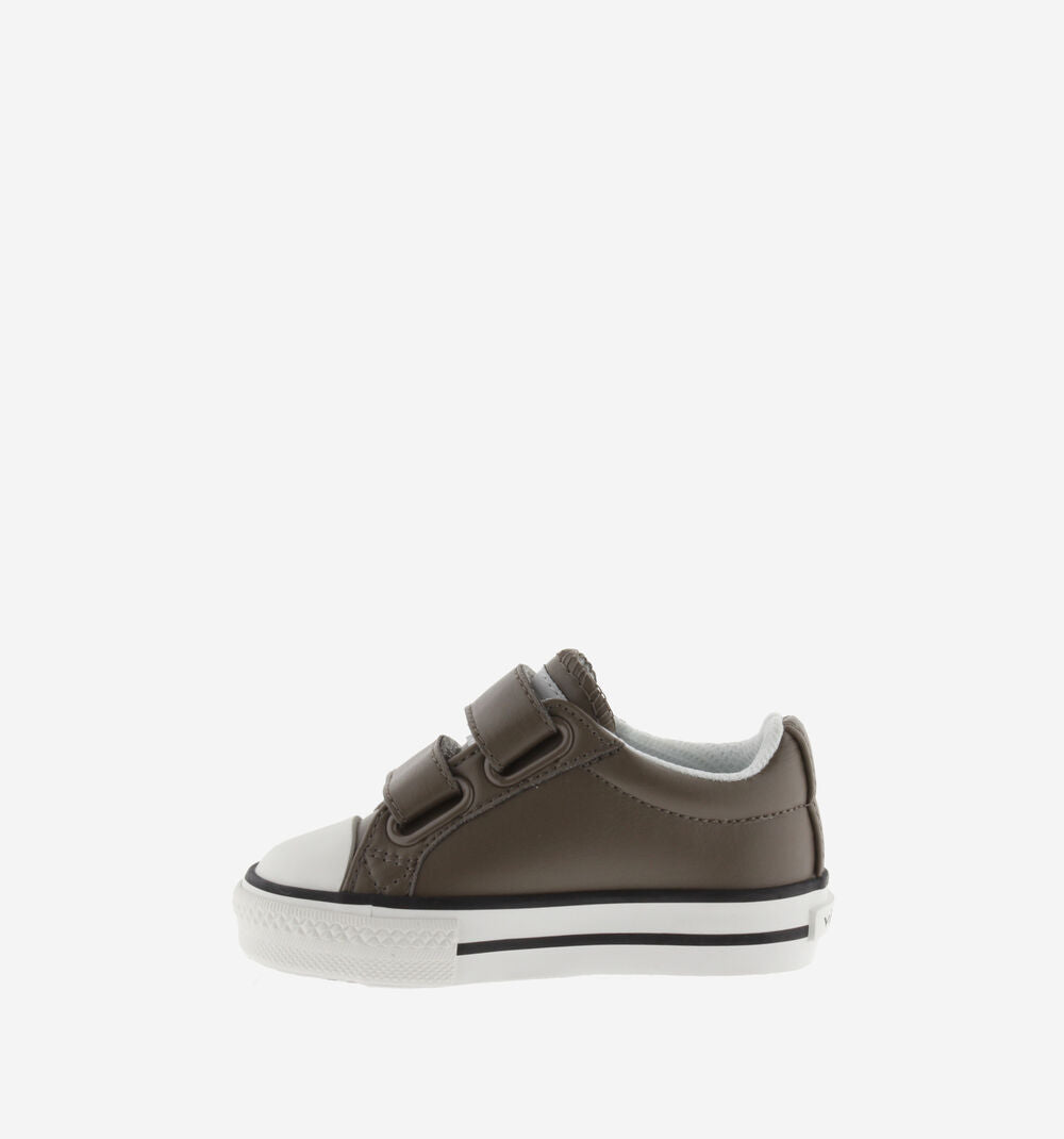 Double Velcro Synthetic Leather Kids Trainers in Taupe