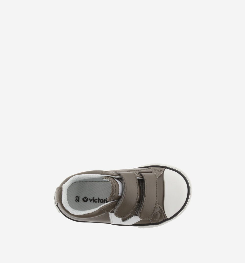 Double Velcro Synthetic Leather Kids Trainers in Taupe
