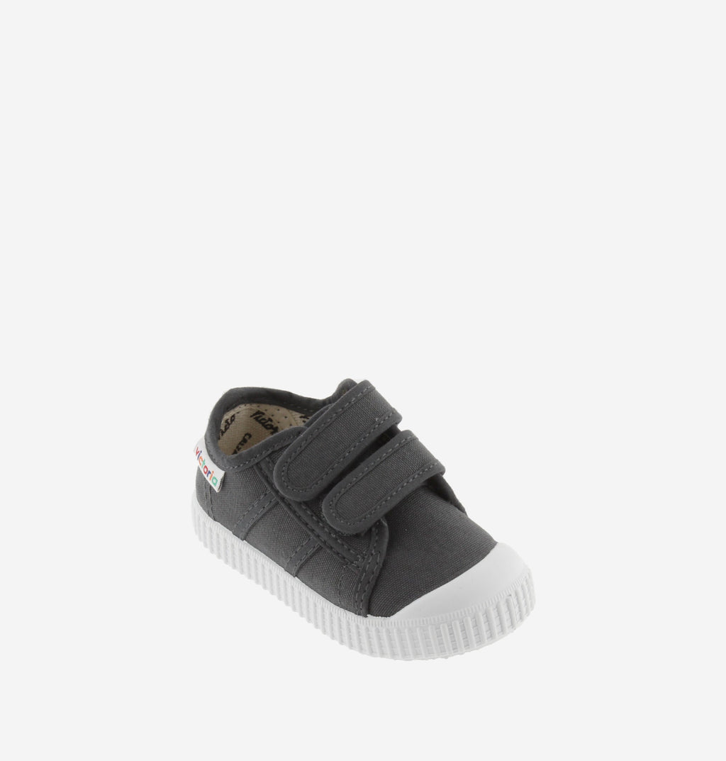 Cotton Kids Trainers with Double Velcro Straps in Anthracite