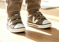 Double Velcro Synthetic Leather Kids Trainers in Taupe