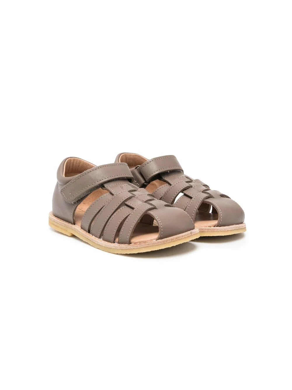 Closed Toe Leather Sandal with Basket Weave Straps in Earth