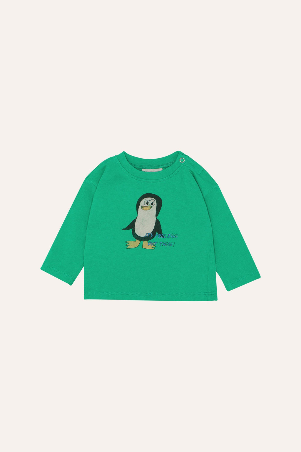 Organic Cotton Long Sleeve Baby T-Shirt with Penguin Print in Green