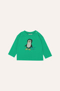 Organic Cotton Long Sleeve Baby T-Shirt with Penguin Print in Green