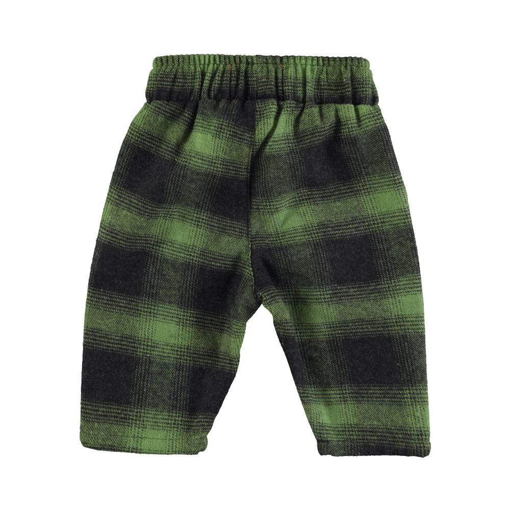 Unisex Kids Trousers with Elastic Waist Green Black Checkered