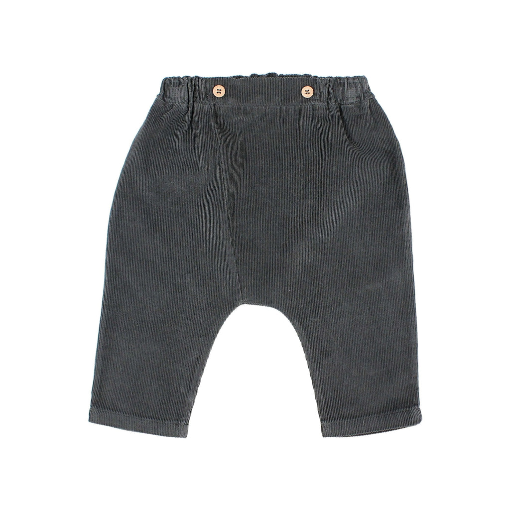 Micro Corduroy Organic Cotton Pants with Buttons in Anthracite