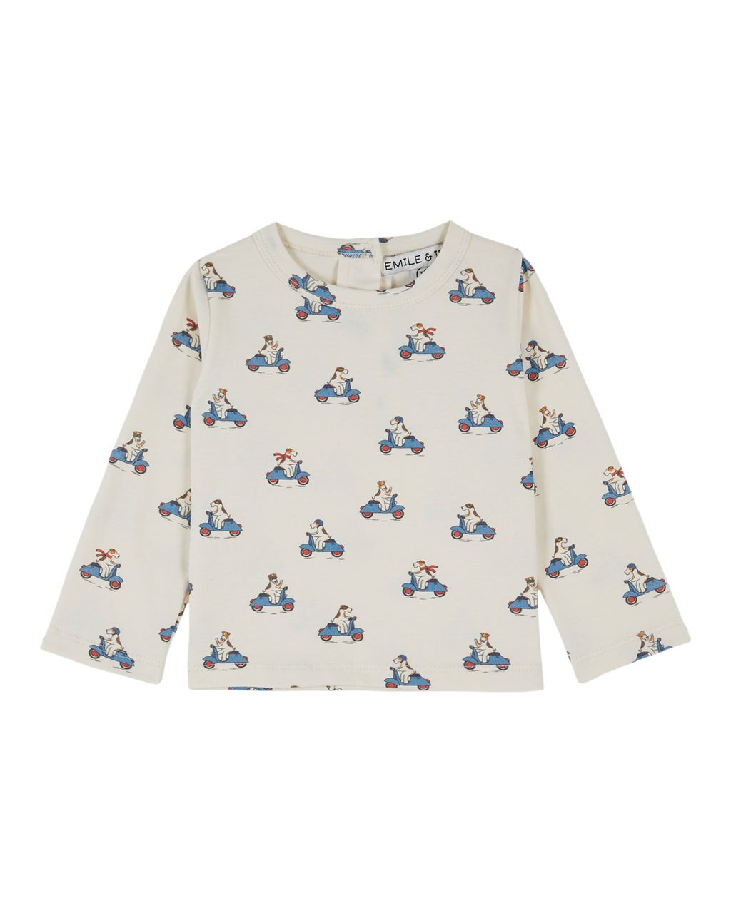 Organic Cotton Long Sleeve Crew Neck Tee with Dog Print in Ecru