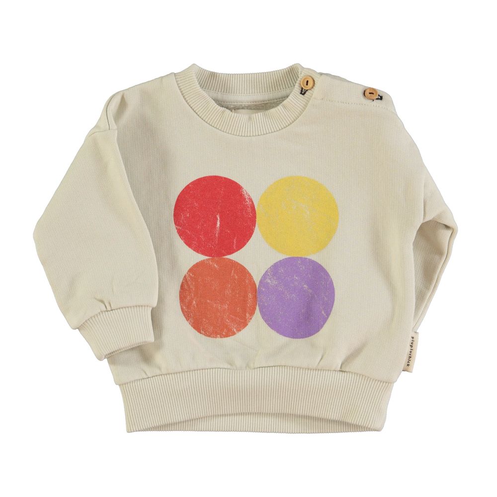 Uniseks sweatshirt van biologisch katoenen fleece met cirkelprint in ecru