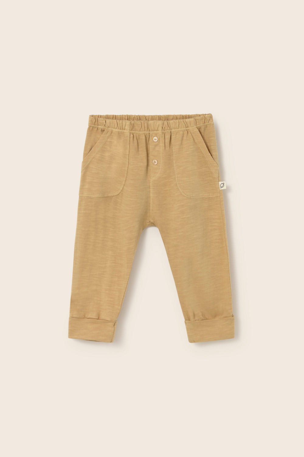 Lightweight Slub Cotton Baby Pants with Mock Fly in Sand
