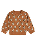 Quilted Organic Cotton Sweatshirt with Squirrel Print in Pecan