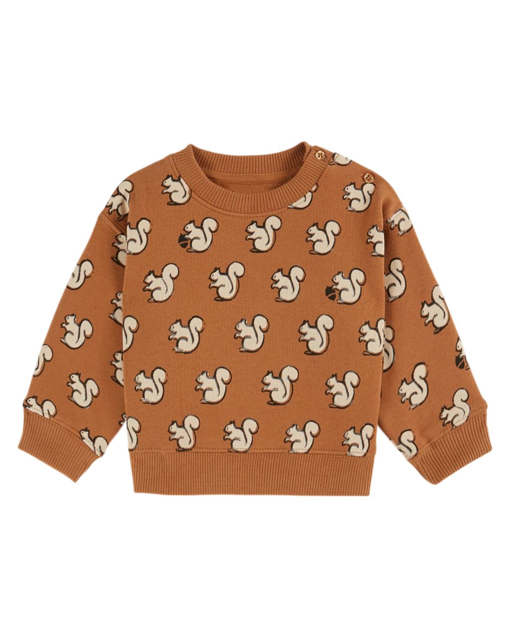 Quilted Organic Cotton Sweatshirt with Squirrel Print in Pecan