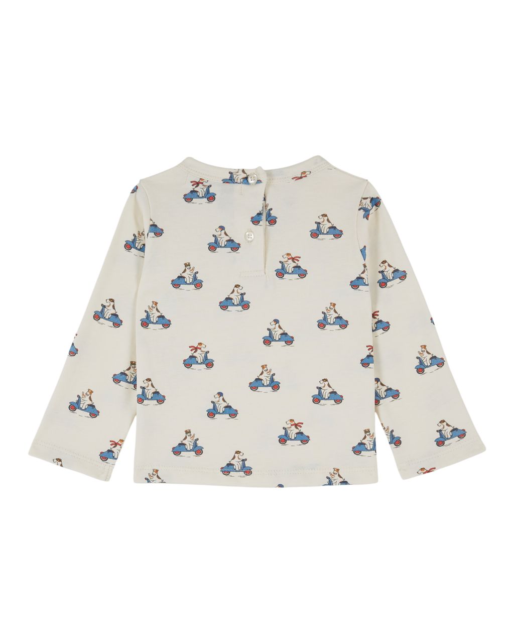 Organic Cotton Long Sleeve Crew Neck Tee with Dog Print in Ecru