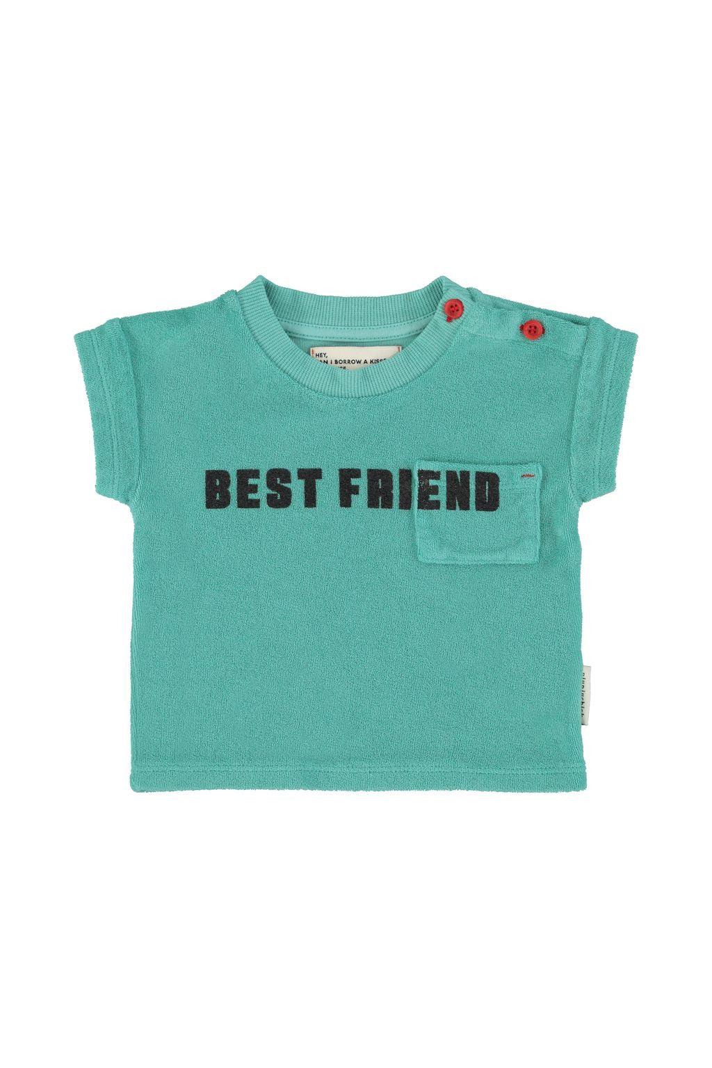 Camiseta de algodón de rizo orgánico con estampado «Best Friend» en turquesa