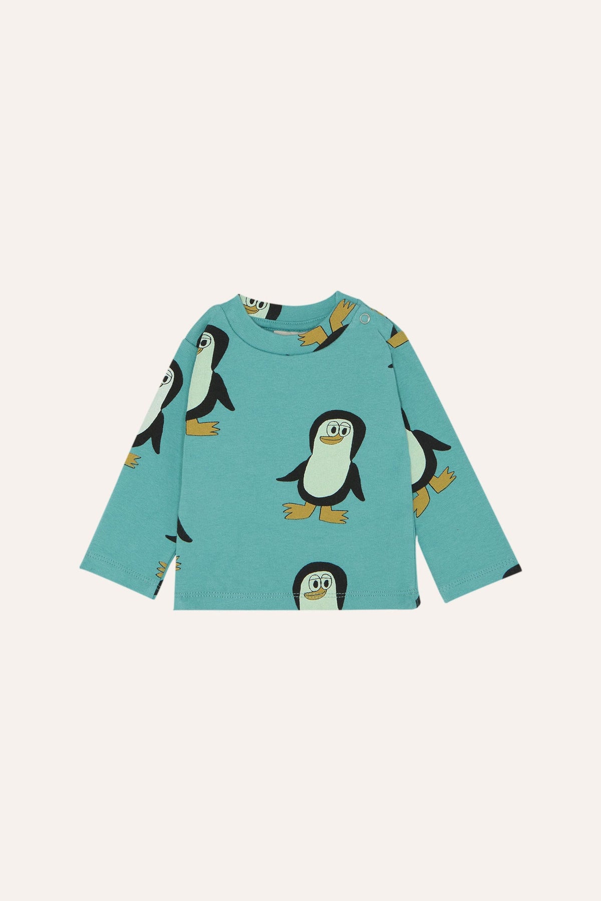 Organic Cotton Long Sleeve Baby T-Shirt with Penguin Print in Light Blue