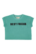 Camiseta de algodón de rizo orgánico con estampado «Best Friend» en turquesa