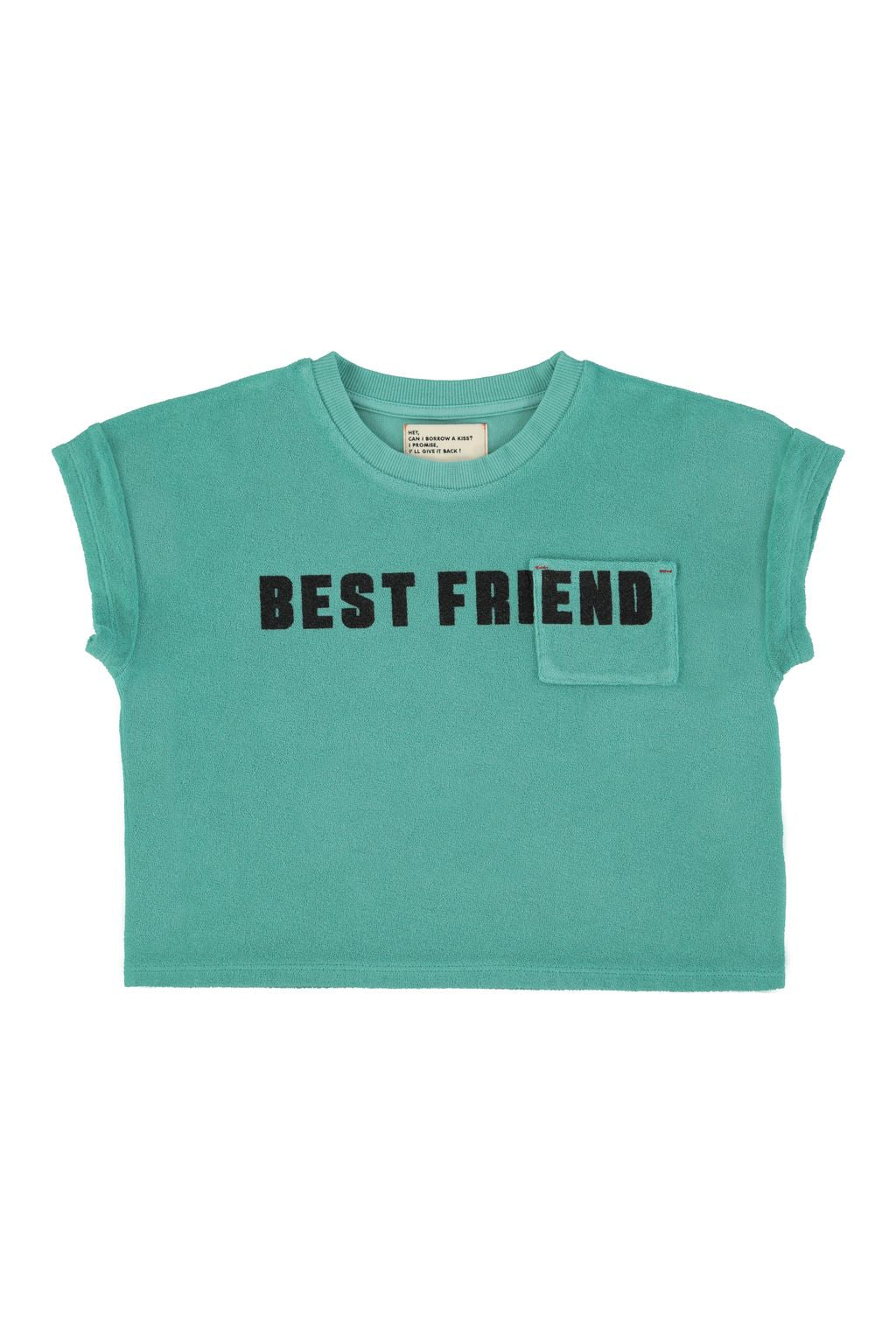 Camiseta de algodón de rizo orgánico con estampado «Best Friend» en turquesa