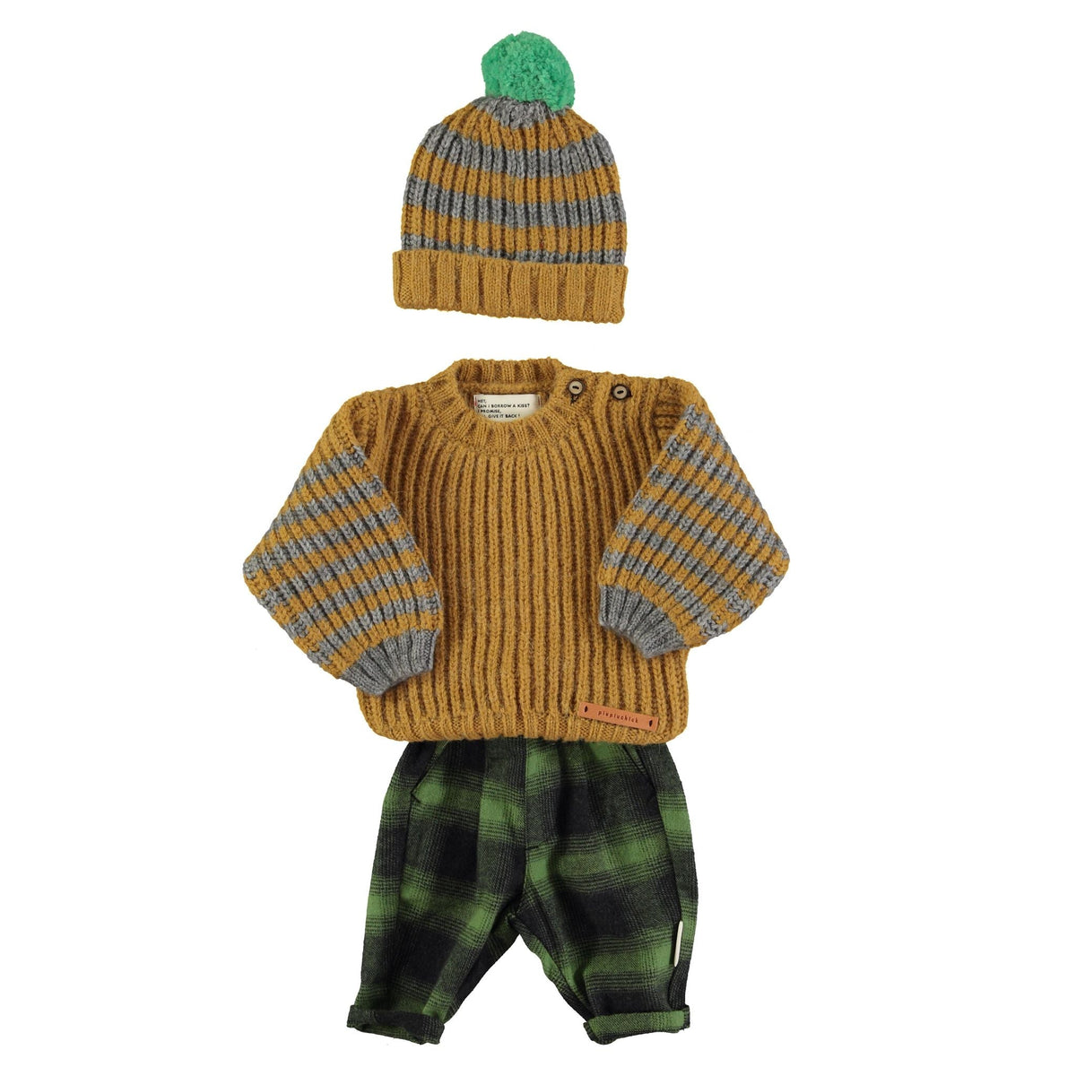 Unisex Kids Trousers with Elastic Waist Green Black Checkered