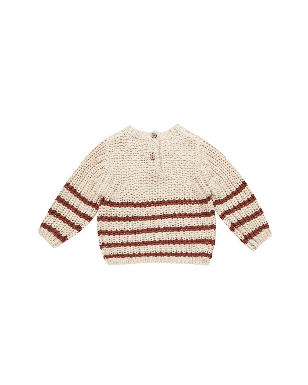 Chunky Knit Baby Sweater with Ribbed Neck in Cranberry Stripe Natural