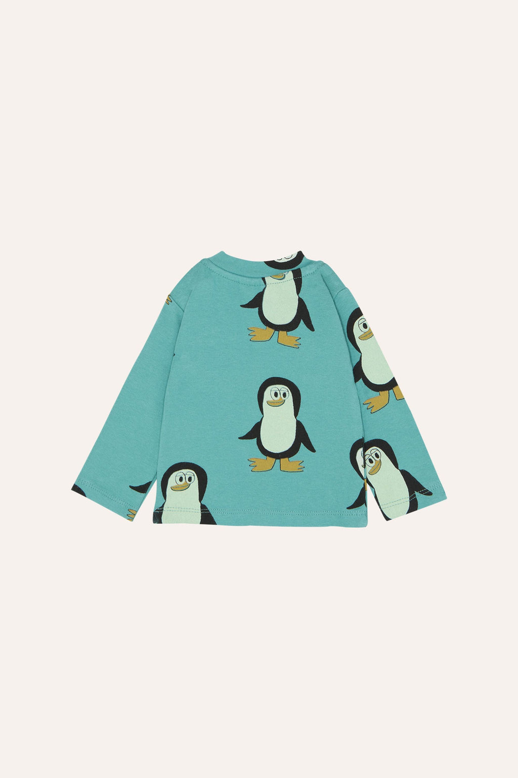 Organic Cotton Long Sleeve Baby T-Shirt with Penguin Print in Light Blue