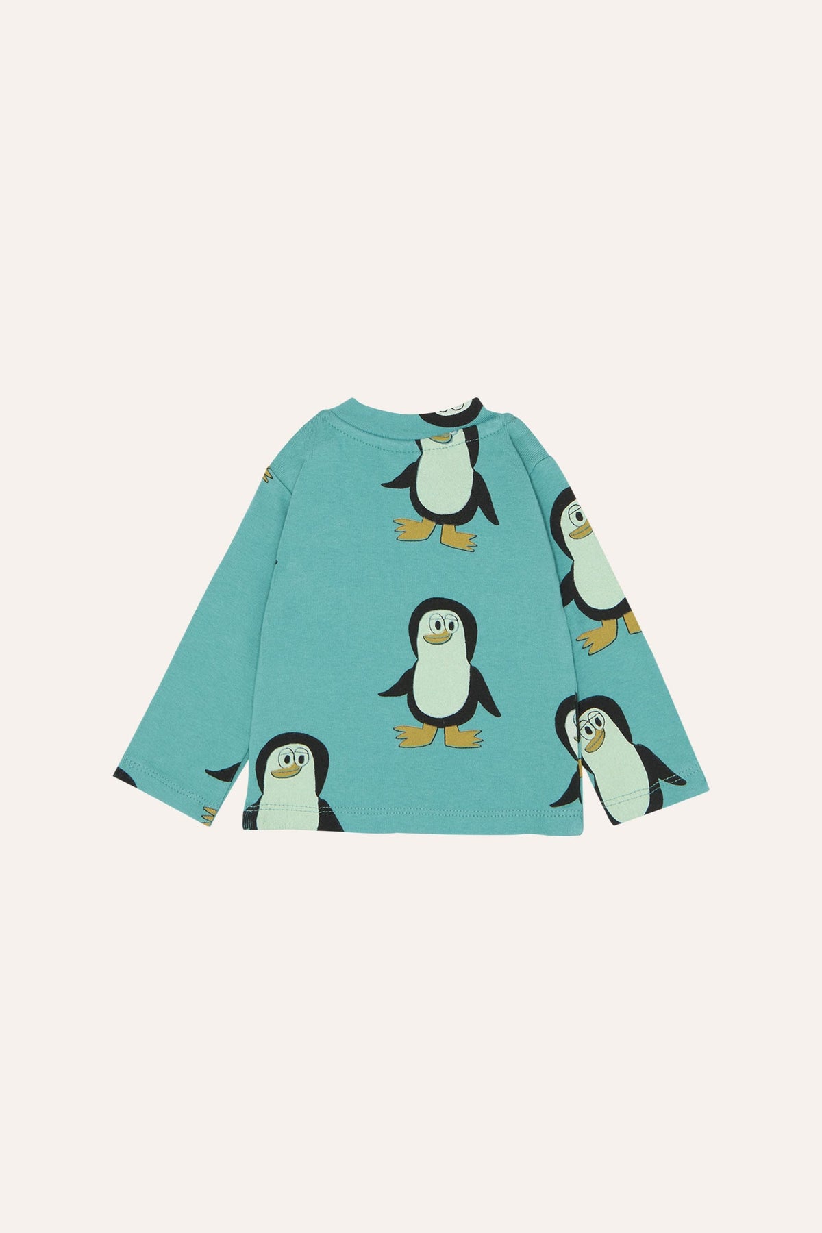 Organic Cotton Long Sleeve Baby T-Shirt with Penguin Print in Light Blue