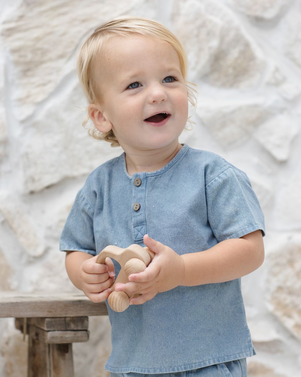 Boxy Fit Organic Cotton Gauze Shirt with Button Front in Chambray
