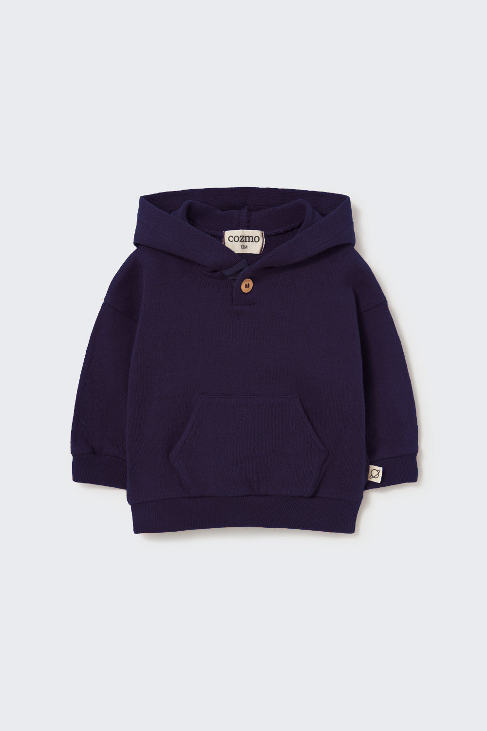 Brushed Cotton Baby Hoodie with Kangaroo Pocket in Navy