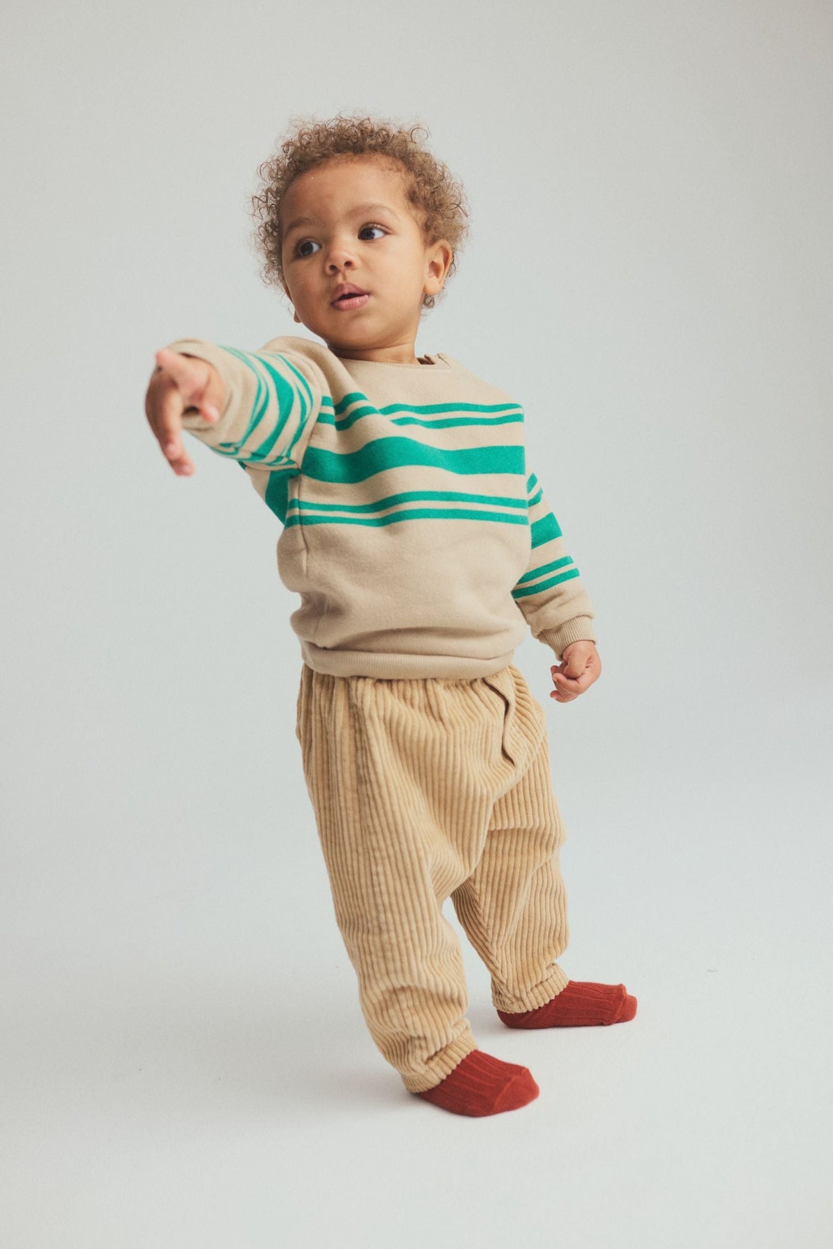 Wide Wale Corduroy Baby Pants with Mock Fly in Stone