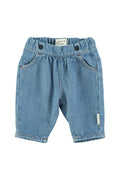 Cotton Baby Trousers with Elastic Waist in Washed Navy Denim