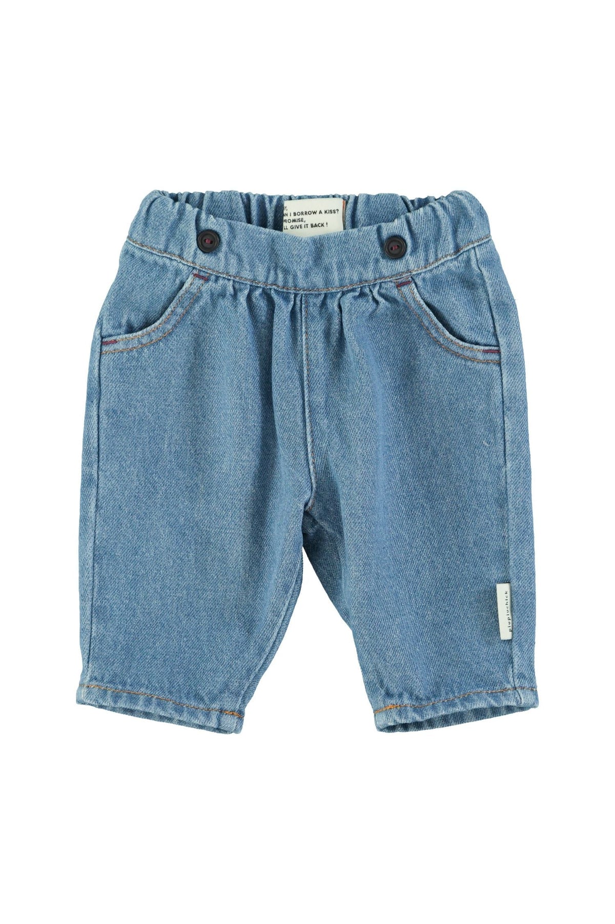 Cotton Baby Trousers with Elastic Waist in Washed Navy Denim