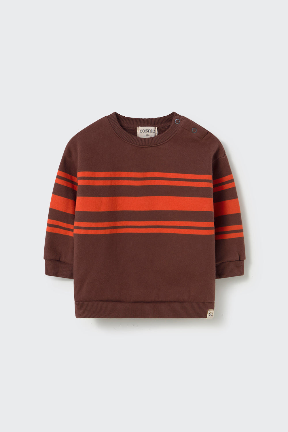 Brushed Fleece Sweatshirt with Stripe Print in Chocolate
