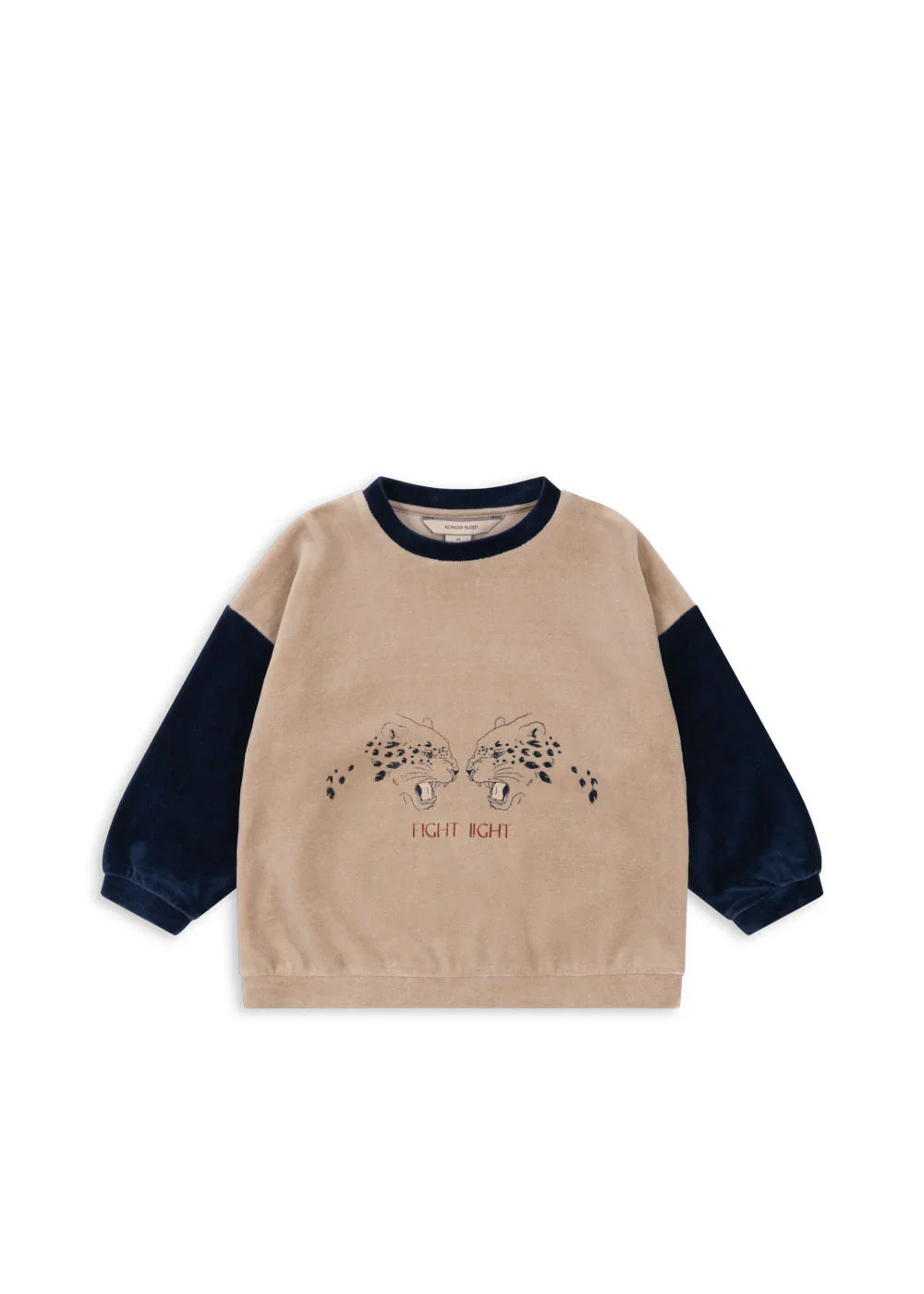 Bicolor Velvet Sweatshirt with Tiger Print in Dress Blue