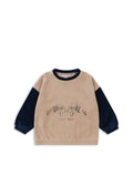 Bicolor Velvet Sweatshirt with Tiger Print in Dress Blue