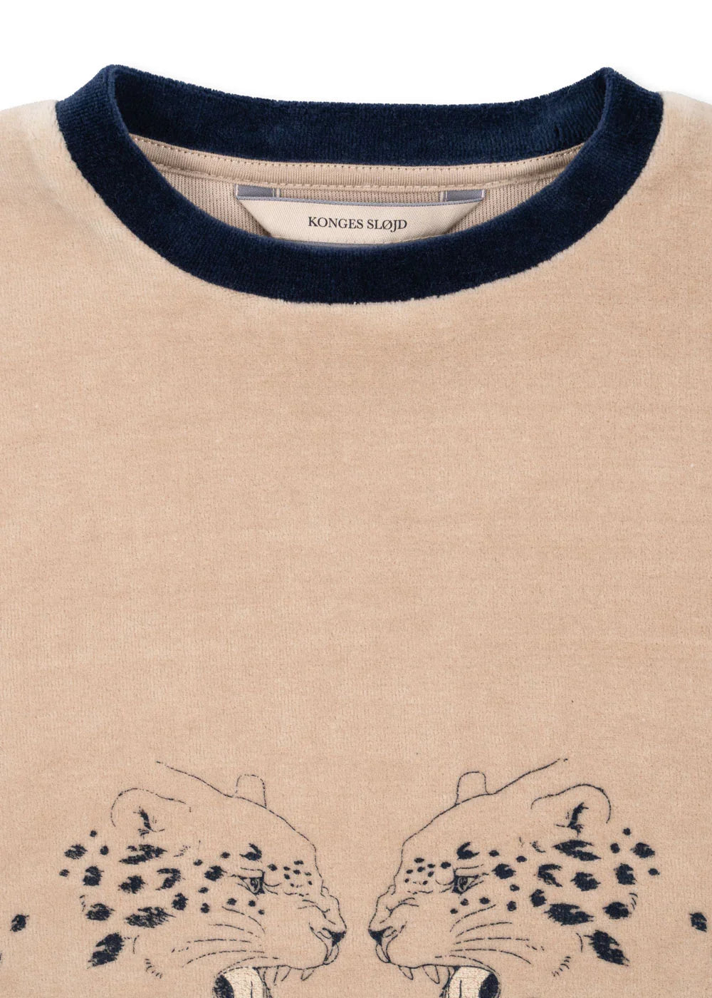 Bicolor Velvet Sweatshirt with Tiger Print in Dress Blue