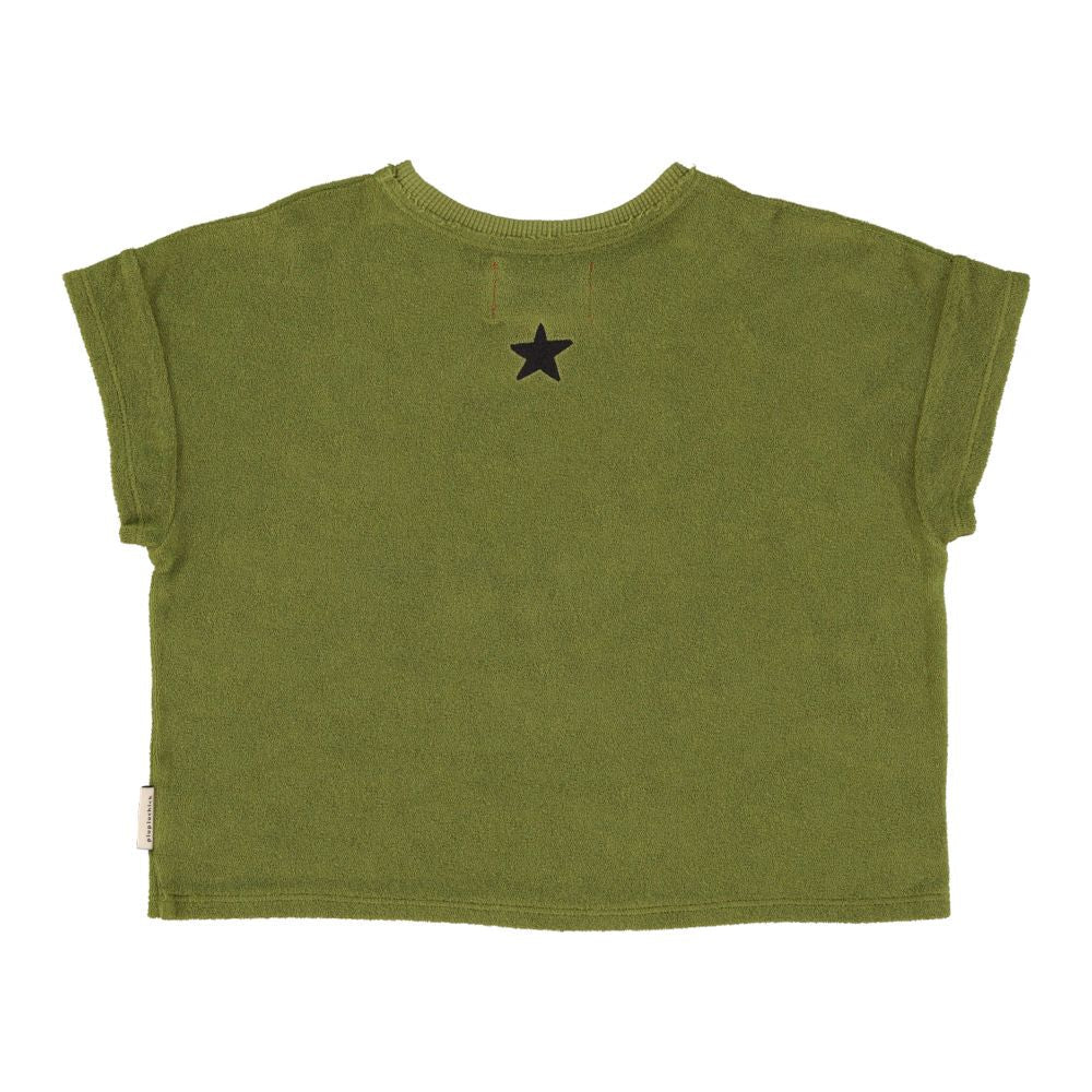 Camiseta de algodón de rizo orgánico con estampado de Cavalier en verde oscuro