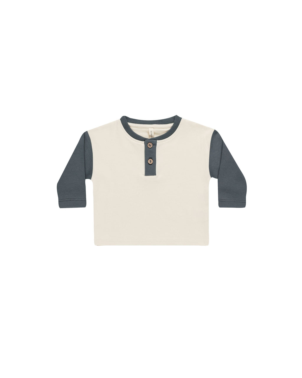 Henley-T-shirt met lange mouwen van biologisch katoen met kokosnootknopen in indigo naturel