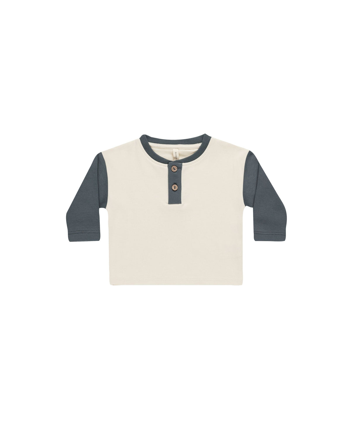 Organic Cotton Long Sleeve Henley Tee with Coconut Buttons in Indigo Natural